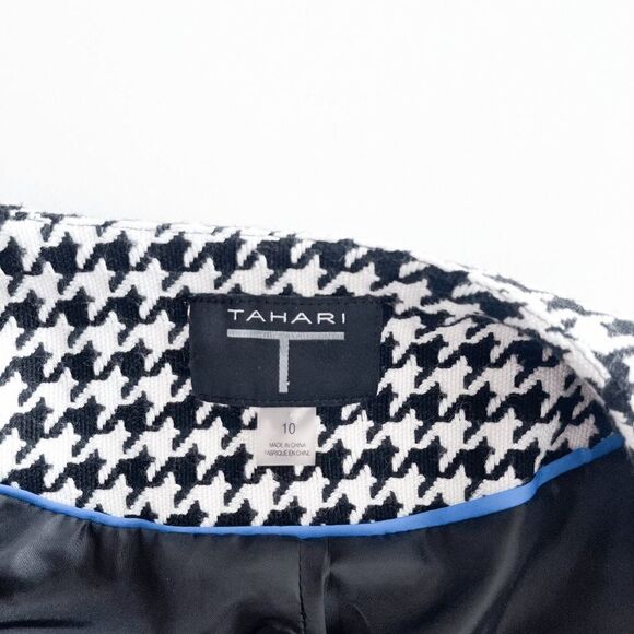 Tahari Women's Houndstooth Open Jacket Career Office Black White Size 10 - Picture 5 of 9